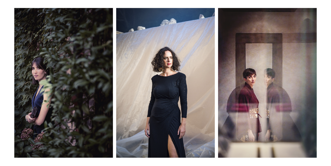 Three editorial portraits of women